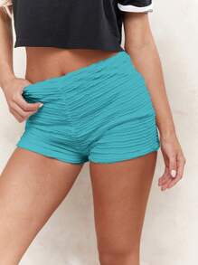 MISSGUIDED Textured Ruched Hot Pants Mini Shorts High Waisted Booty Shorts Summer Festival Beachwear Y2K Dance Party Club Wear - Blue - View 3