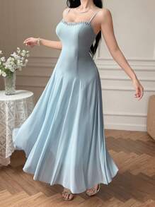DAZY Đầm dài không tay thường ngày dành cho nữ - Màu xanh nhạt - Xem 6