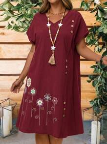 EMERY ROSE 大码女式花卉印花度假休闲连衣裙