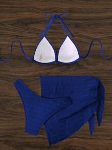 SHEIN Swim 3pcs Women's Vacation Beach Swimsuit Set, Padded Tankini For Summer