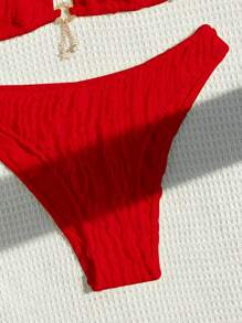 Swim Mod 女士纯色度假和海滩泳衣套装 - 紅色 - 查看 3