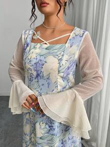 Modelyn Plus Size Women's Spring/Summer Long Sleeve Patchwork Multi-Color Casual Dress Fall Cloth For Women - Multicolor - View 1