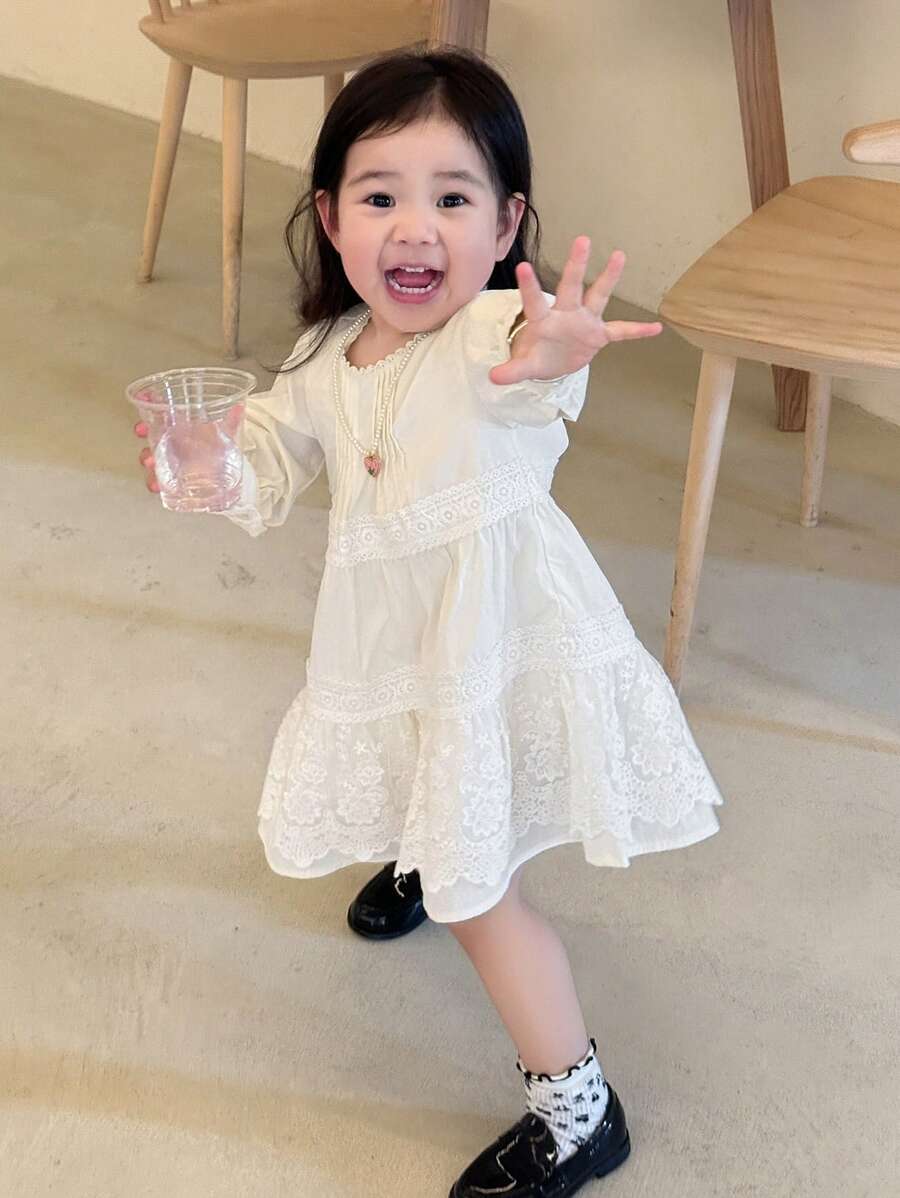 DAZY Kleinkind Mädchen Rundhals japanischer Stil Sommer einfarbiges süßes knöchellanges Kleid