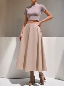 CLARA VERO Falda plisada de cintura alta de unicolor elegante para mujer