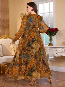 Modelyn 全新奢华优雅 A 字形 V 领长袖连衣裙