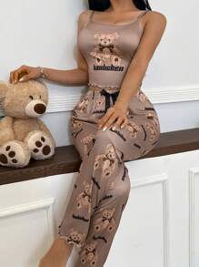 SHEIN 2pcs Cute Bear Print Cami Top And Pants Pajamas Set Women 2 Piece Sets 2 Piece Sets Women Woman 2 Piece Set 2 Piece Set Women 2 Piece Sets Ladies - Multicolor - View 2