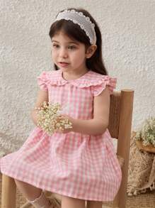 Blossori Baby Girls Countryside Vacation Pink Plaid Ruffle Collar Dress - Multicolor - View 7