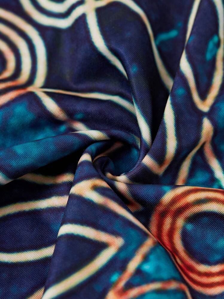 Ellevyn Women's Elegant Printed Bodycon Short Sleeve Midi Dress - Teal Blue - View 4