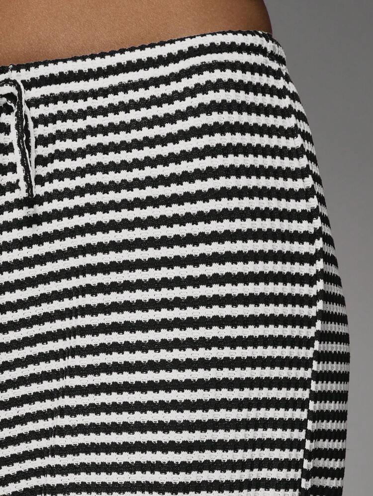 MISSGUIDED Wide Leg Stripe Textured Knit Pants