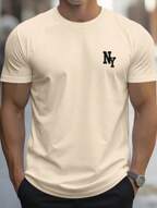 Manfinity Homme Men's Casual Letter Print Short Sleeve T-Shirt, Summer