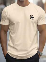 Manfinity Homme Camiseta de manga corta informal con impresión de letras para hombre, de verano