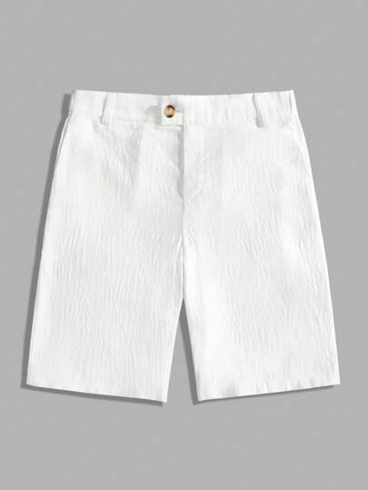 Manfinity RelaxMax Pantalones cortos de lino blancos casuales y versátiles con bolsillo para hombres