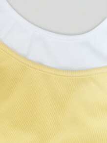 INAWLY Plus Size Summer Casual Contrast Color Sleeveless Top - Yellow - View 6
