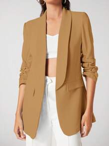 SHEIN BIZwear 女士时尚经典西装外套，适合日常通勤，长袖外套，商务休闲，秋季，女士夹克，女士办公室服装，女士职业装 - 黃色 - 查看 7