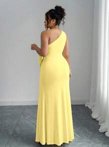 Elenzga Plus Size Women 3D Floral Print Asymmetrical Neck Midi Dress