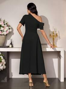 Modelyn Asymmetrical Waist Minimalist Women Dress, Spring/Summer - Black - View 2