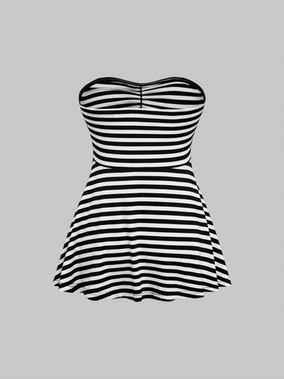 Goth Y2K Style Striped Cropped Bandeau Top