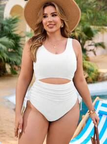 Swim Vcay 1 bộ đồ bơi liền thân màu xanh navy cỡ lớn cho nữ đi nghỉ thường ngày kèm áo choàng - trắng - Xem 3