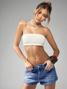 MISSGUIDED 高腰牛仔短裤迷你长度夏季海滩度假节牛仔短裤弹力舒适版型 - 藍色 - 查看 4