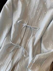 SHEIN Áo sơ mi dài tay hở lưng mỏng rộng rãi thời trang dành cho nữ, mùa xuân/hè - Màu xanh bụi bặm - Xem 5