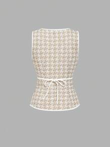 SHEIN MOD 1 chiếc áo dệt kim cổ điển cài cúc đơn họa tiết răng cưa dành cho nữ - Màu Khaki - Xem 2