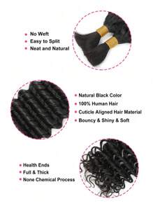 2pcs Braiding Hair Bulk No Weft Deep Wave Crochet Human Hair Natural Black Color Hair Extension Knotless Braids Hair Extensions For Women - Natural Black - View 4