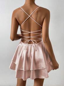 Chiquease Women's V-Neck Spaghetti Strap Swing Dress Mini Short Women Outfit