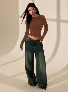 SHEIN PETITE 露背蕾丝拼接露背女式T恤上衣。适合夏季的性感约会装。 - 棕色 - 查看 3