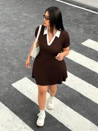 Muchica Plus Size Women Short Sleeve Casual Mini Dress With Contrasting Color Collar,Summer Vacation Dress,Business Casual Woman,Dresses For Women,Club Outfit,Airport Outfit For Women,Teacher Outfits For Women,Vacation Outfits Woman,Mesh, Cheetah Print Dress Plus Size Casual Dress Curve Casual Dress,Back To School