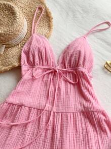 Comfortcana Women Casual Solid Color Backless Spaghetti Strap Short Dress, Summer Summer Dresses For Women - Pink - View 6