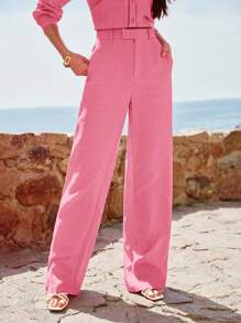 MOTF PREMIUM LINEN STRAIGHT-LEG PANTS - Hot Pink - View 2
