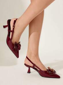 CUCCOO CHICEST Tacones de salón con decoración de flores, elegantes y de tacón medio para mujer. Zapatos de tacón alto de cuero sintético románticos y elegantes, adecuados para citas y fiestas - Burdeos - Ver 6