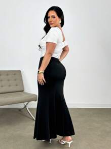 SHEIN Privé Plus Solid Mermaid Hem Skirt - Black - View 6