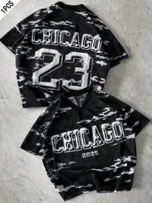 Manfinity EMRG 男式时尚黑白灰迷彩金属流体图案芝加哥 23 T 恤 - 彩色 - 查看 3