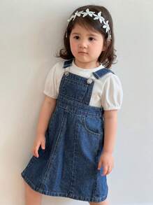 Hapijoa Kleinkind Mädchen Lässiges Jeans Trägerkleid mit abnehmbarem Träger