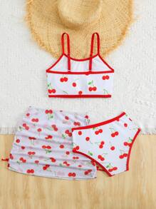 Tween Girls 3pcs Swimsuit Set, Random Print, Separate Pieces - Multicolor - View 2