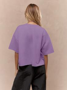 MISSGUIDED Camiseta corta de manga corta de corte cuadrado con borde sin acabar, de estilo informal, para fines de semana y festivales, de tela de bucle ancha