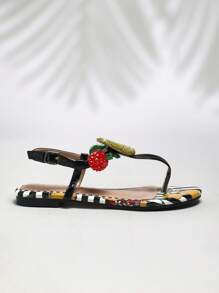 SHUZIA Sandalias tipo tanga para damas con ornamentación de frutas - Multicolor - Ver 6