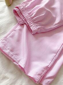 2 pièces/Set Pantalons longs décontractés à imprimé floral rayé pour adolescentes, tenue d'été
