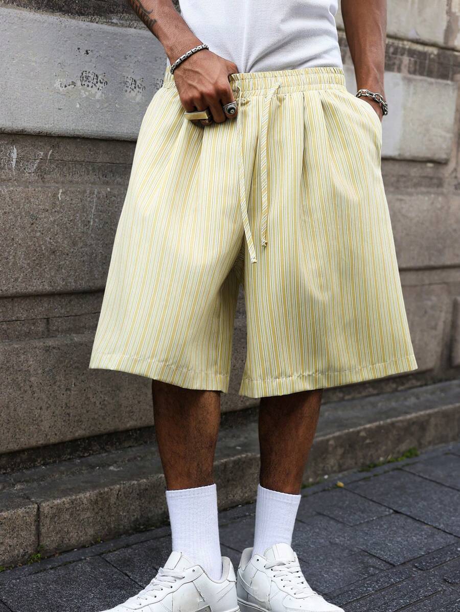 Manfinity EMRG Men's Elastic Waist Drawstring Loose Casual Striped Shorts, Summer - Multicolor - View 1