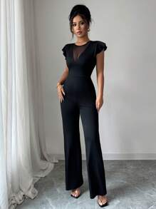 Elenzga Damski jednolity kolor, uniwersalny, heterogeniczny, krótki kombinezon z rękawami typu cap, czarny, lato 2025