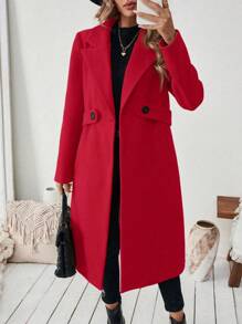 Franclia Plus Size Women's Classic Casual Minimalist Large Lapel Cinched Waist Button Pocket Wool Blend Long Coat, Autumn/Winter
