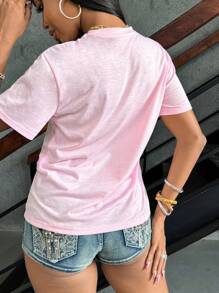 INAWLY 标语和图案 T 恤 永远做自己，保持独特态度 图案 T 恤 女式上衣 - 淺粉色 - 查看 3