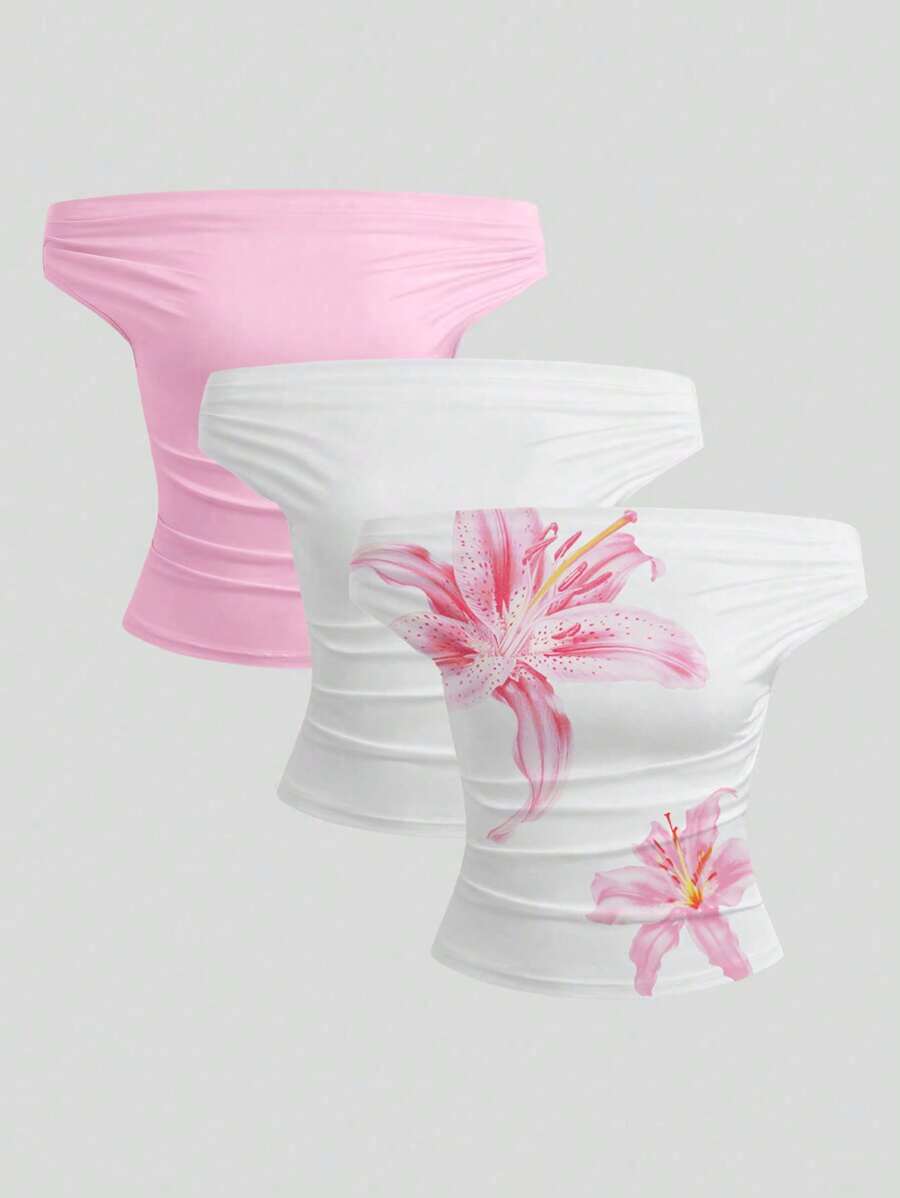 Flirla 3 pièces/Set T-shirts d'été décontractés sexy avec épaules dénudées pour grandes tailles