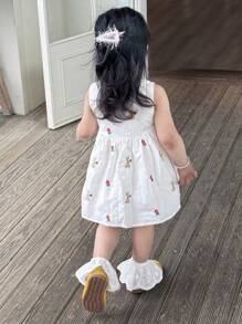 Dazy Kids 婴幼儿女童圆领刺绣卡通可爱无袖中长连衣裙 - 白色 - 查看 4