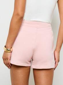 AiiRZ Shorts de cintura alta sob medida French Terry Premium Lounge Resort Wear Verão Praia Férias Feriado Casual Uso Diário - Rosa - Ver 2