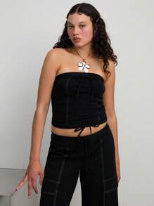 COUREZ Bandeau Black Top With Adjustable Hem And Contrasting Stitching /Winter Clothes For Women Winter Tops /Street Casual/Y2K Cotton Sexy