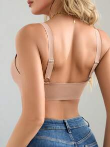 SHEIN 1 件装 无缝简约波浪边纯色无钢圈聚拢全罩杯女士文胸 - 淺粉色 - 查看 2