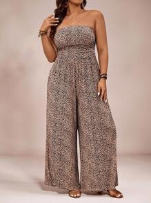 SHEIN VCAY Mono con escote de halter con estampado de leopardo de talla grande, estilo casual de vacaciones