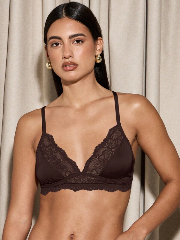 AiiRZ Delicate Lace Bralette Bra Triangle Cut Non Padded Adjustable Strap Everyday Wear Comfortable Wireless Intimate Underwear Natural Shape
